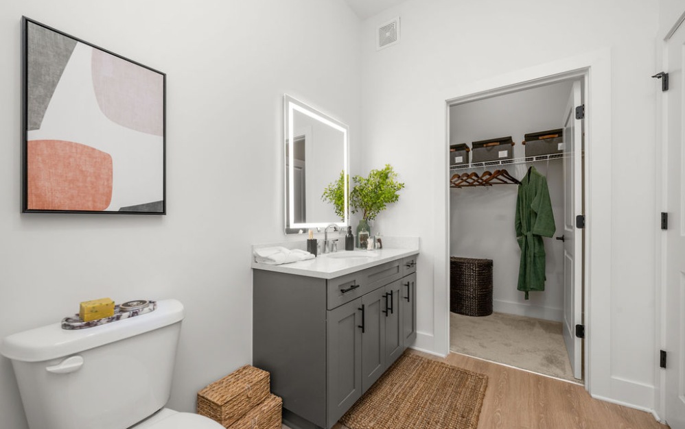 Modern apartment bathroom at The Hawkins in Chamblee, GA