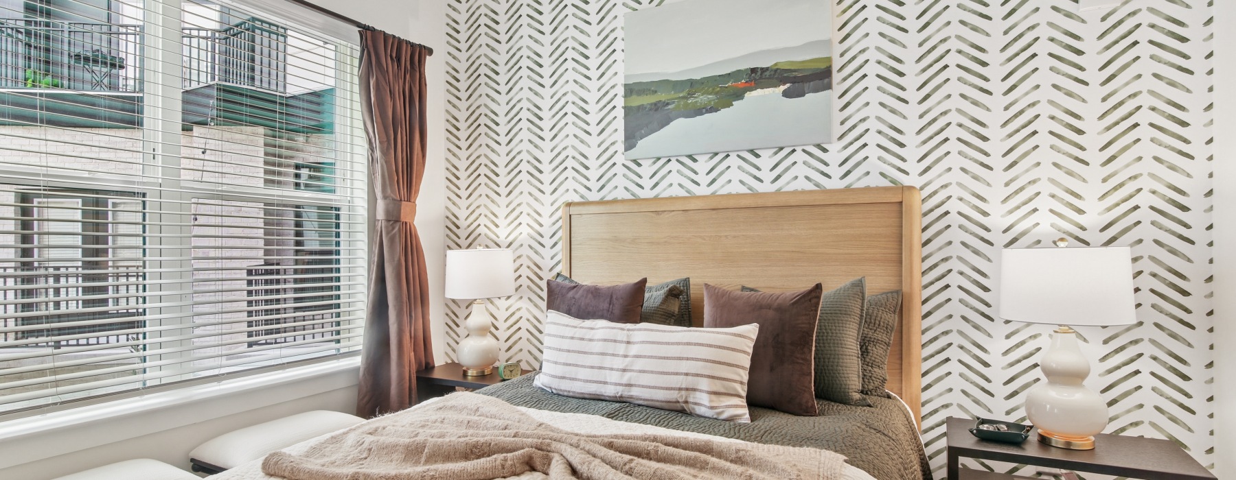 Furnished bedroom at The Hawkins apartments in Chamblee	